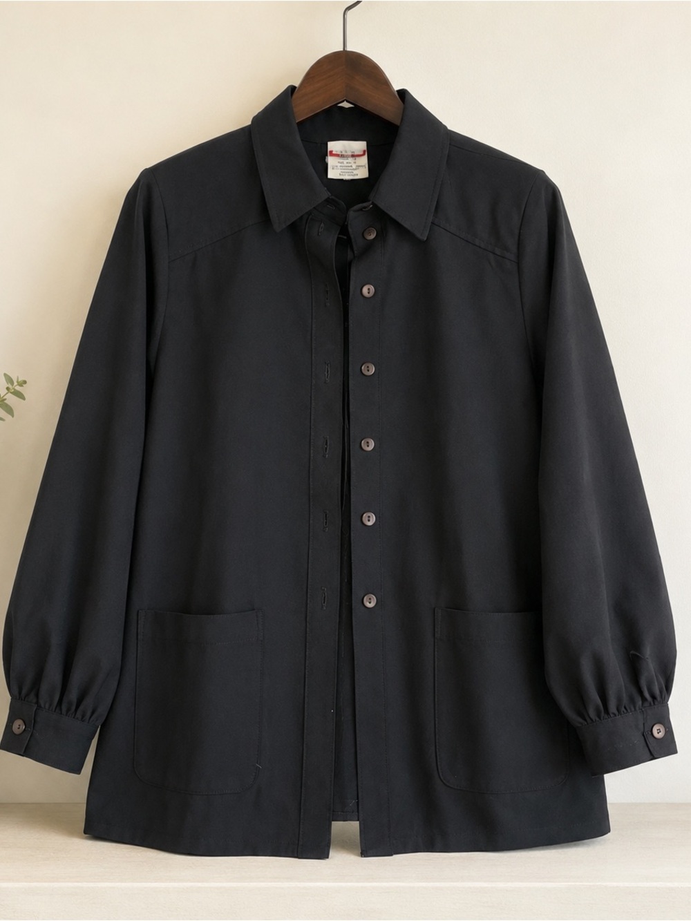 Vintage Women’s Alia Classic Black Button-Up Shirt - Size 8